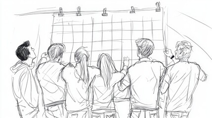 Wall Mural - minimalist continuous line artwork of a group of professionals working together to handle a large ca