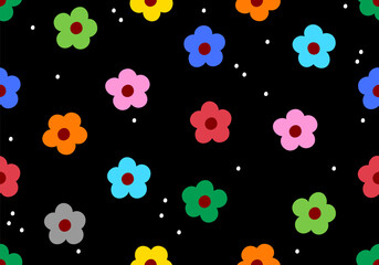 Wall Mural - seamless pattern of spring colorful flower elements. fun doodle flower texture background pattern wi