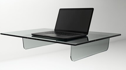 Poster - Black Laptop Resting on a Modern Glass Table