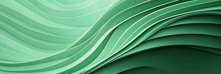 Poster - Abstract Green Stripes Background with 3D Layers in Soft Waves for Modern Designs and Creative Projects, Ideal for Websites and Presentations