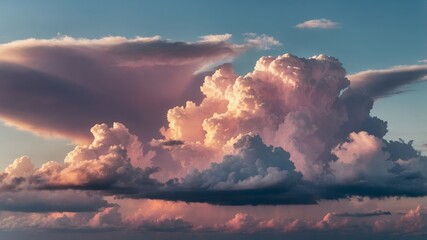 Wall Mural - beautiful sunset clouds painted in soft pastel colors with hints of pink and purple in the evening s
