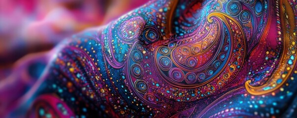 Poster - A intricate paisley pattern adorning a scarf, its swirling lines and vibrant colors mesmerizing the eye.