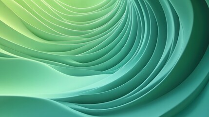 Poster - abstract 3d waves in green gradient with soft stripes creating flowing patterns in futuristic design
