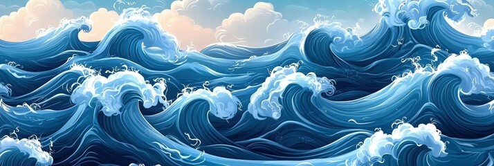 Poster - vibrant seamless pattern of ocean waves bringing life to background design for various creative proj