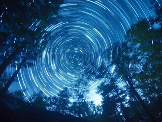 Poster - Sky covered with millions of stars, with bright light streaks and planets reflecting in the darkness