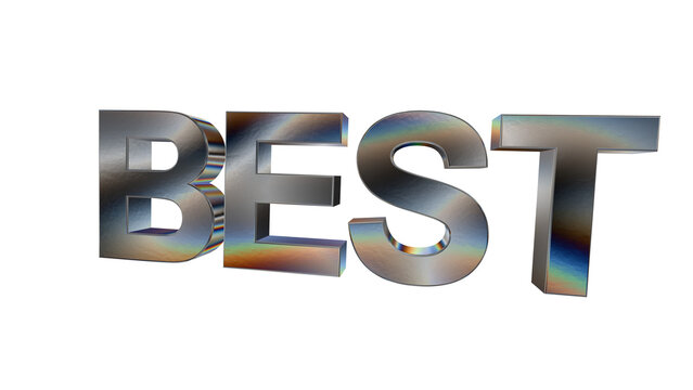 3d BEST text with dark metal and rainbow effects isolated on a transparent background. 3d elements for graphic design.