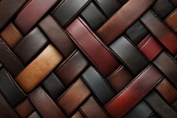 Poster - This image shows an intricate weave of leather strips in deep earthy tones, capturing a sense of craftsmanship and luxury, perfect for sophisticated interiors.