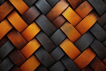 Poster - An intricate woven pattern made from leather in rich autumn hues, displaying warm tones of orange, brown, creating a captivating modern aesthetic appeal.