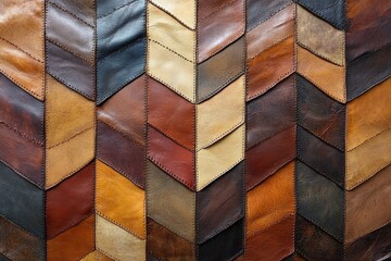 Aufkleber - Chevron patterned leather pieces with gradient tones create an intricate texture offering sophistication and a sense of timeless elegance, perfect for décor.