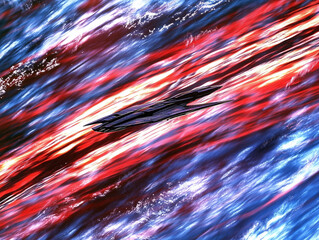 Poster - Spaceship traveling through colorful nebulae, with vibrant lines and light effects.