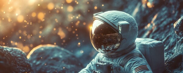 Wall Mural - a lone astronaut encountering an alien civilization that has achieved mastery over time and space.