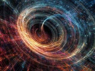 Poster - Time loop in space, with twisting spirals and energetic waves engulfing the surrounding space
