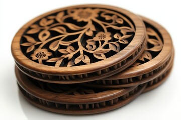 Wall Mural - These elegant wooden coasters feature intricate floral designs, adding a refined touch to your home decor while protecting surfaces from damage, stylish and functional.