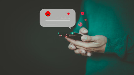 Fototapete - Customer reviews and feedback online with rate 1 star on virtual screen. Assessment testimonial review for dislike service and low quality. Business concept of customer experience dissatisfied.