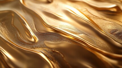 Poster - Elegant Abstract Gold Texture with Wavy Patterns and Light Reflections Capturing Chaos and Depth in a Unique Artistic Expression