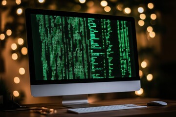 Poster - A Computer Screen in a Dark Room with Glowing Lights
