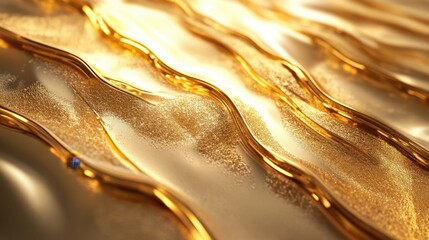 Poster - Stunning Close-Up of Textured Gold Waves Capturing Light Reflections and Shadows, Perfect for Artistic and Abstract Projects
