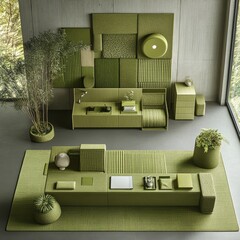 Poster - Green Living Room with Modern Furniture and Natural Light