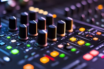 Poster - Studio music production console, mixing, audio, night, recording