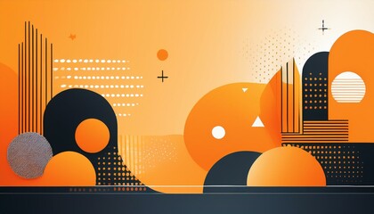 Poster - Geometric memphis style modern banner with orange shapes. Generated image