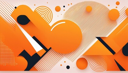 Poster - Geometric memphis style modern banner with orange shapes. Generated image