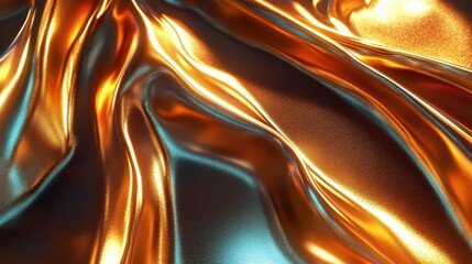 Poster - Metallic Drapery with Golden and Blue Tones, Capturing Light and Texture in a Soft Flowing Fabric, Perfect for Backgrounds and Textures