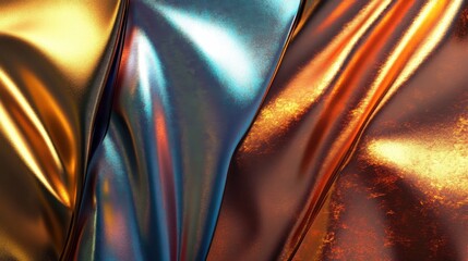 Poster - Shimmering Metallic Textiles in Golden, Blue and Copper Tones Perfect for Modern Design and Artistic Backgrounds