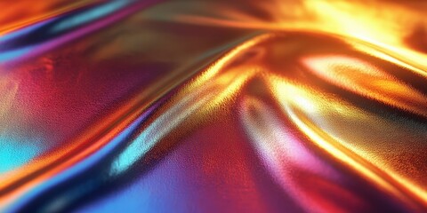 Poster - Vivid Metallic Texture of Colorful Fabric Displaying Luminous Reflections with a Smooth Surface in Dynamic Light Composition