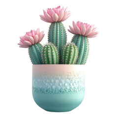 Wall Mural - vibrant arrangement of four cacti with pink flowers. displayed in a stylish gradient pot the design emphasizes a modern aesthetic. blending natural beauty with contemporary decor. ideal for enhancing