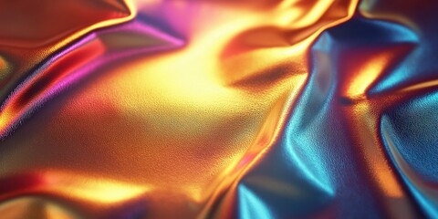Poster - Vibrant Metallic Fabric with Abstract Color Patterns and Smooth Texture for Creative Backgrounds and Designs