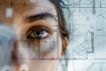 Poster - a double exposure picture of a silhouette professional worker backdrop of city lights generative ai