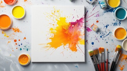 Poster - Vibrant Abstract Acrylic Paint Splash on Canvas in Studio
