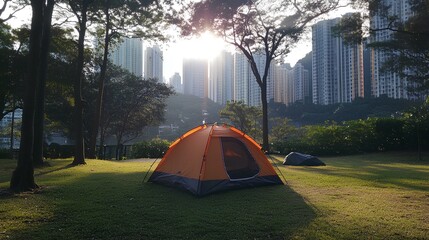 camping tent in hong kong, sunlight