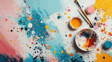 Poster - Vibrant Abstract Acrylic Paint Splash and Brush Strokes on Textured Background Showcasing Creativity and Expression