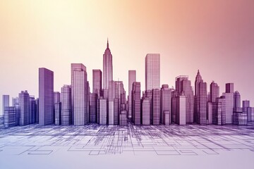 Poster - A stylized image of a city's skyline at sunset.