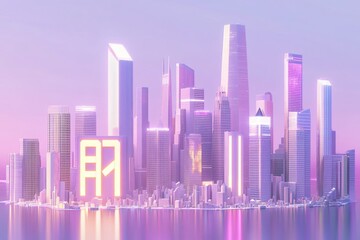 Poster - A Futuristic Cityscape at Sunset