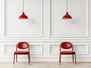 Aufkleber - Minimalistic Interior with Red Chairs and White Wall
