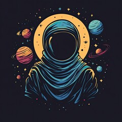 Wall Mural - astronaut portrait amidst celestial bodies and stars
