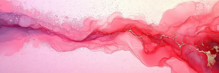Poster - Elegant Abstract Marble Texture with Soft Pink and Red Tones, Featuring Liquid Effects and Delicate Gold Veins for Luxurious Interior Decor
