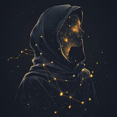 Wall Mural - celestial being hooded figure embracing stars