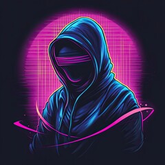 Poster - Retro Futuristic Hooded Figure in Neon Light