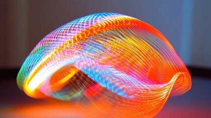 Fototapete - Vivid neon light waves swirl and blend together, forming striking patterns that evoke a sense of energy and movement in a darkened space