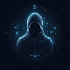 Poster - Hooded Figure Encircled by Futuristic Geometric Designs