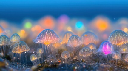 Poster - Vibrant microscopic organisms light up the ocean depths, creating a stunning display of color in the tranquil underwater world