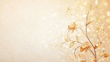 Poster - Golden floral patterns gracefully illustrate a neutral beige background, adding elegance and a touch of modern charm to any setting