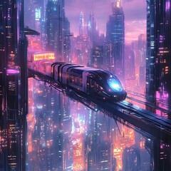 Wall Mural - Futuristic Cityscape Train Elevated Transportation System