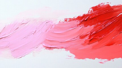 Poster - Bold strokes of red and pink paint create an engaging abstract design on a white background, showcasing vibrant color contrasts