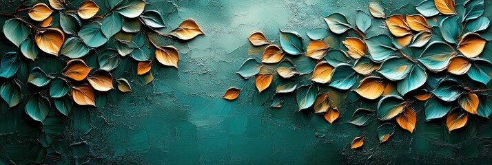 Poster - abstract background with golden leaves and textured brushstrokes evoking nostalgic emotions in a bea