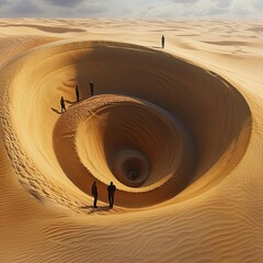 Wall Mural - figures observe a desert vortex spiral