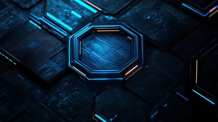 3D render abstract futuristic background with blue dark color